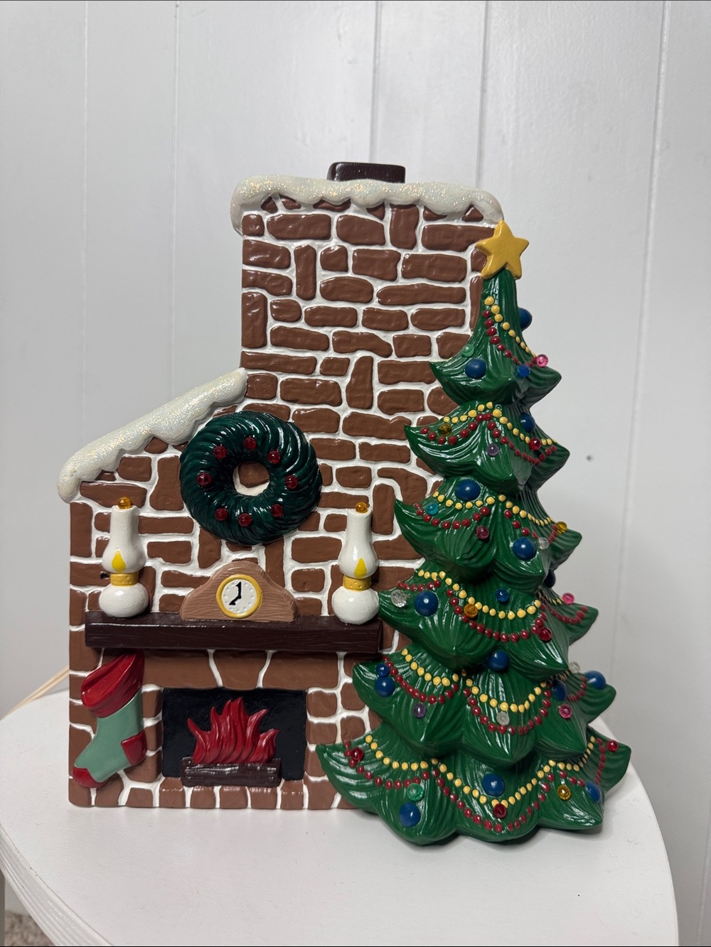 Vintage ceramic Christmas tree light up decor fireplace
